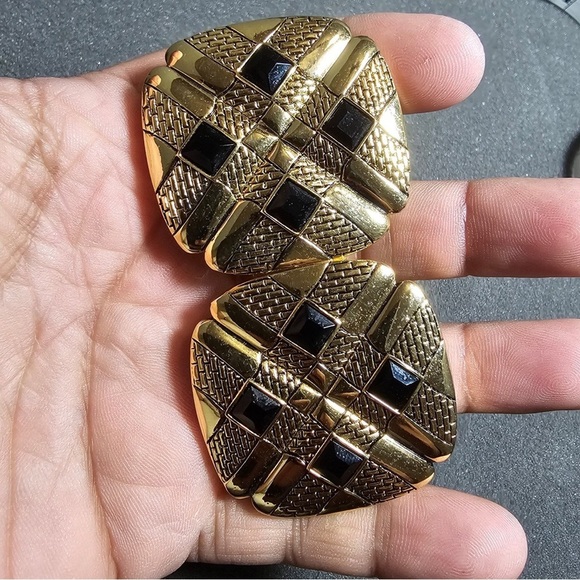 Vintage Douglass Paquette Double Square Gold Tone Jeweld Ornate Belt Buckle - Picture 2 of 12